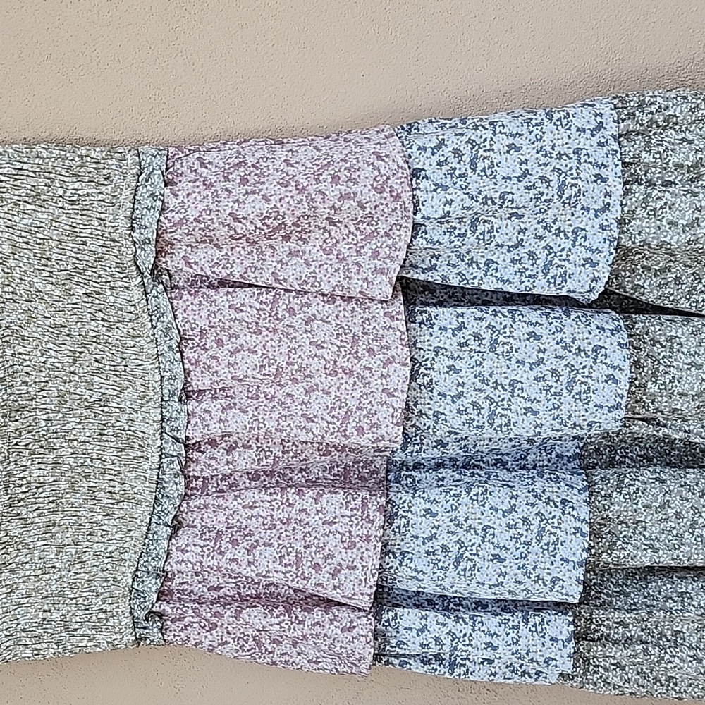 STORIA ANTHROPOLOGIE Smocked Tiered Maxi Skirt M Floral Boho Festival Cottage - Picture 7 of 16